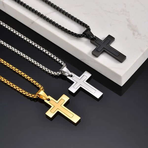 Cross Pendant Necklaces for Men BoysWaterproof Stainless Steel NecklaceChristian Religious Faith Prayer Jewelry Gift 260423
