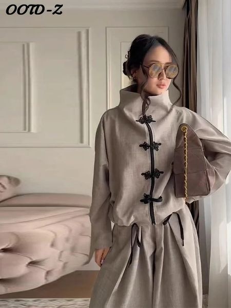 Casual Decor Coats Pant Set Women Full Sleeve Button Zippers Top Loose Long Pants Sets Female 2026 Spring Lady Suits Fashion
