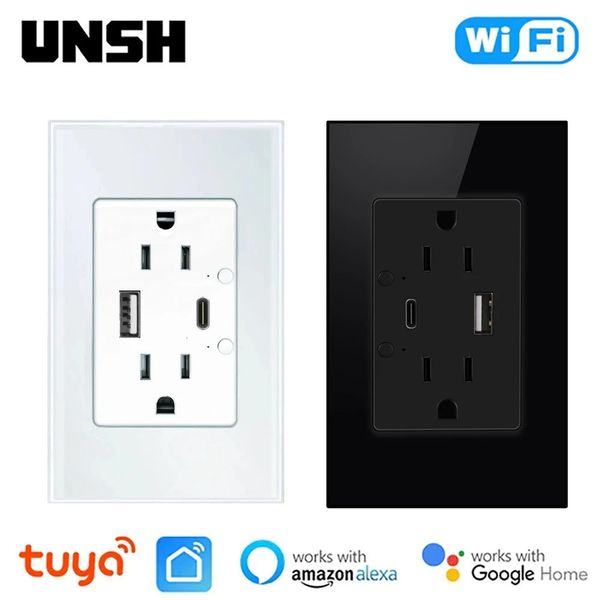 Tuya WiFi Smart Wall US Mexico Socket with USB and Type C Port Individual Control America Outlets Plug Support Google Home Alexa 260410