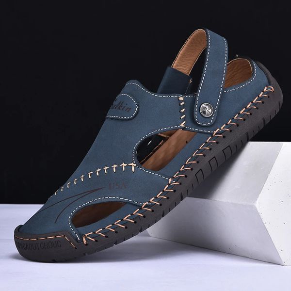 Handmade Summer Sandals Men Breathable Leather Shoes Man Outdoor Antiskid Beach Hollow Fashion