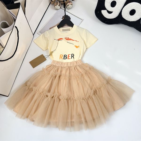 Girls' Designer Dress Summer Kids Graphic T-Shirt Tulle Skirt Set Sweet Babies Dresses Luxury Children Skirts Girl Cotton Top Fluffy Skirt