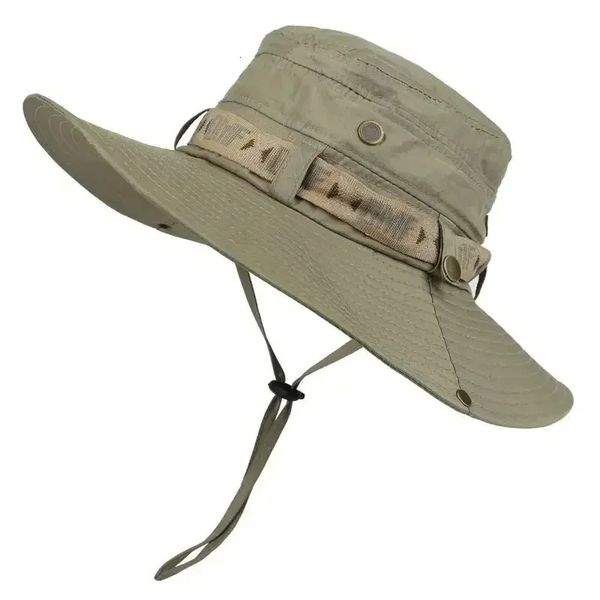 Summer Men Bucket Hat Outdoor UV Protection Wide Brim Panama Safari Hunting Hiking Hat Mesh Fisherman Hat Beach Sunscreen Cap260421