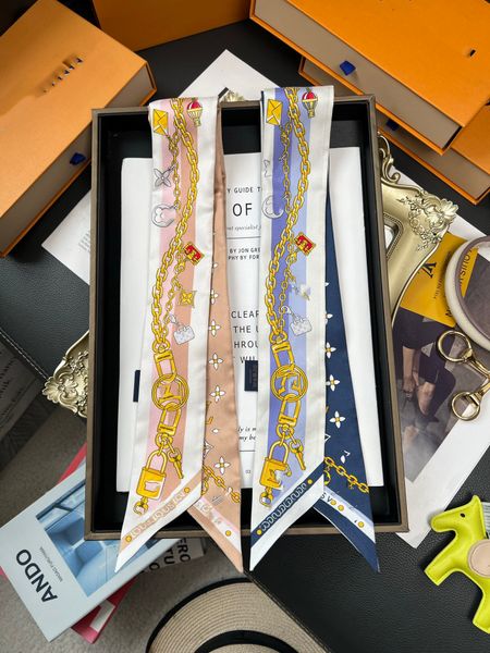 120*5cm Luxurious designer silk scarf hair band 18mm thick, heavyweight twill material long silk scarf, twill women long bag, arm scarf