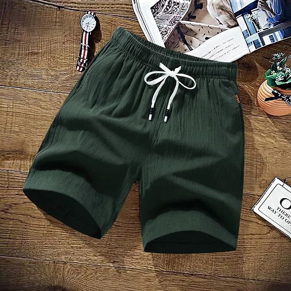 Summer Shorts Men Solid Casual 100 Cotton Cargo Beach Linen Boardshort Asia Size M9XL 260424