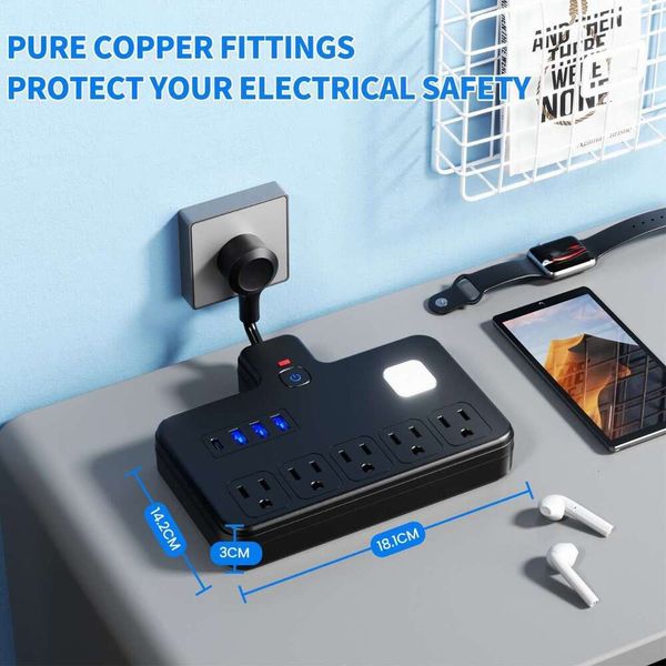 2026 New 9-In-1 American Standard Socket With USB Port LED Night Light Multifunctional Wall Outlet Extender For US Canada Home Office