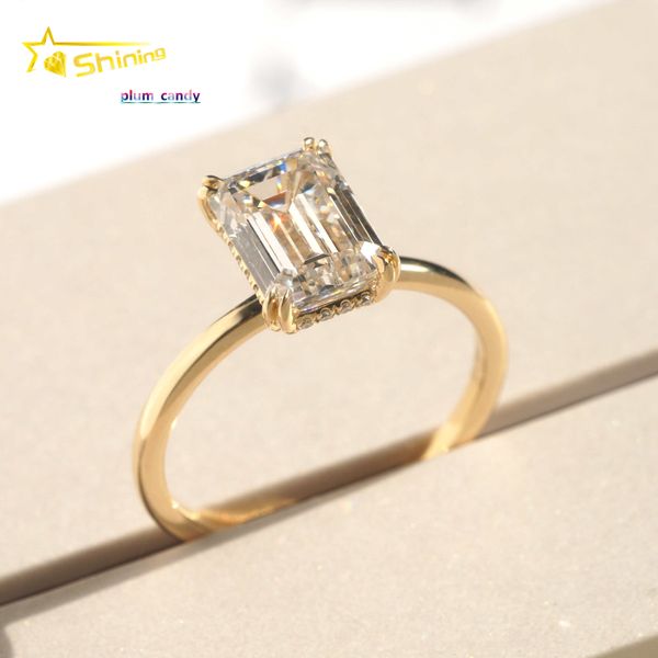 Emerald Cut IGI Lab Grown Solitiare Diamonds Halo Engagement Rings Fine Jewellery 14K Solid Yellow Gold Rings with Certificate