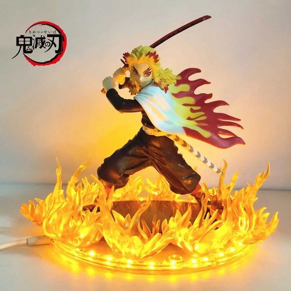 Anime Figures Demon Slayer Rengoku Kyoujurou Fire Led Scene DIY PVC Action Figure Toy 21cm Kimetsu no Yaiba Figurine Kids Doll S260424