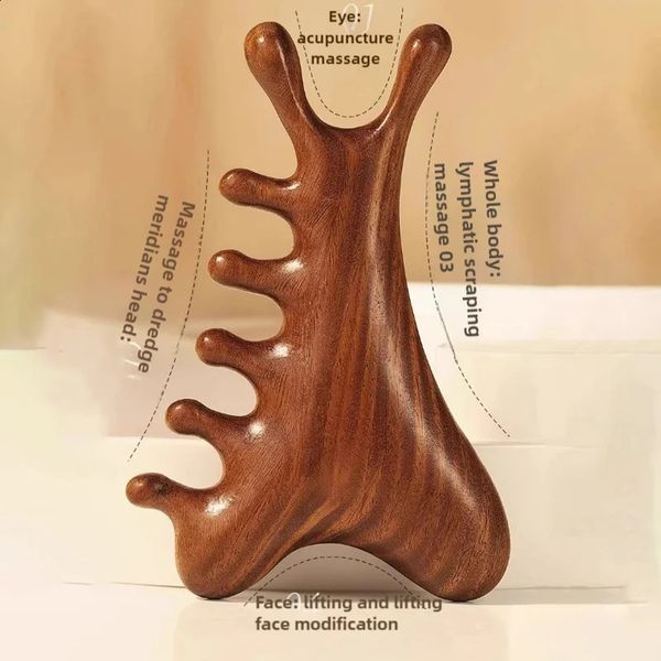 Head Body Massager Neck Face Health Care Massage Tool Meridian Scalp Four-in-one Sandalwood Comb Massage Acupoint Nose Scraper 260424