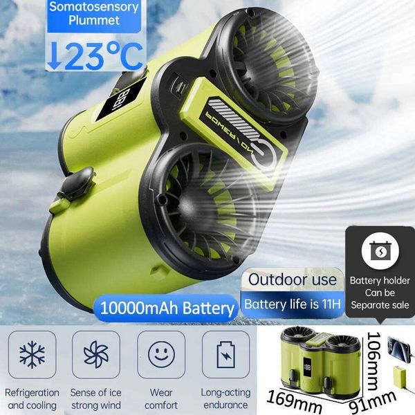 10000mAh Outdoor Hanging Waist Portable Double Airflow with Detachable Battery Rechargerble Power Bank Camping Working Fan