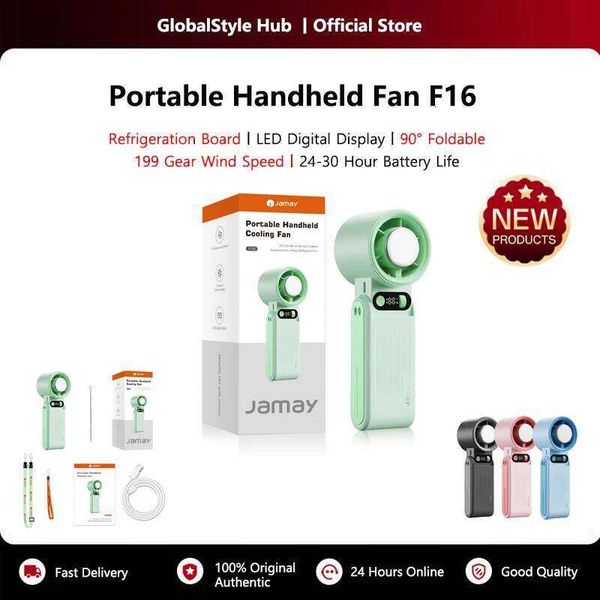 Portable Cooling LED Digital Display 90° Foldable 199Gear Strong Wind Speed Handheld Tubro Fan 24H Battery Life F16