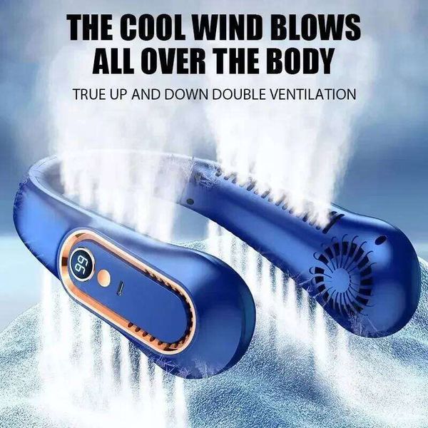 2025 Hanging Neck Portable Bladeless Mini USB Rechargeable Mute LED Digital Display Electric Fan Summer Air Cooler