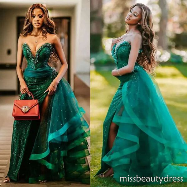 Free Shipping Emerald Prom Dresses Sweetheart Necke Lace Beaded Crystals with Wrap Slit Long Train Elegant Evening Dress Gorgeous Party Gowns ZD10