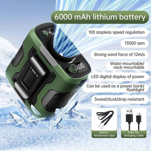 2026 13500RPM High-speed Hanging Electric Portable 6000mAh Power Bank Clip Waist Outdoor Construction Site Small Fan