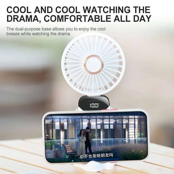 2026 New Mini Handheld Electric Portable Neck Hanging Fans 5 Speed USB Rechargeable Fan with Phone Stand and Display Screen