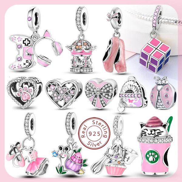 2025 925 Sterling Silver Charms Beads Love Heart Pink Original Charm Pendant Fit Charm Bracelets DIY Jewelry Birthday Gift 260423