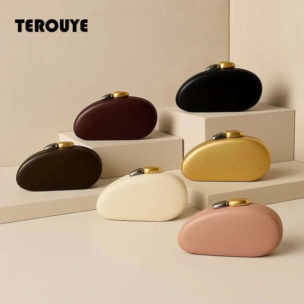 Ner Shell Shape Clutch Bag With Metallic Closure Chain Dinner Purse Women Evening Party Leather Shoulder Crossbody Handbags TEROUYE