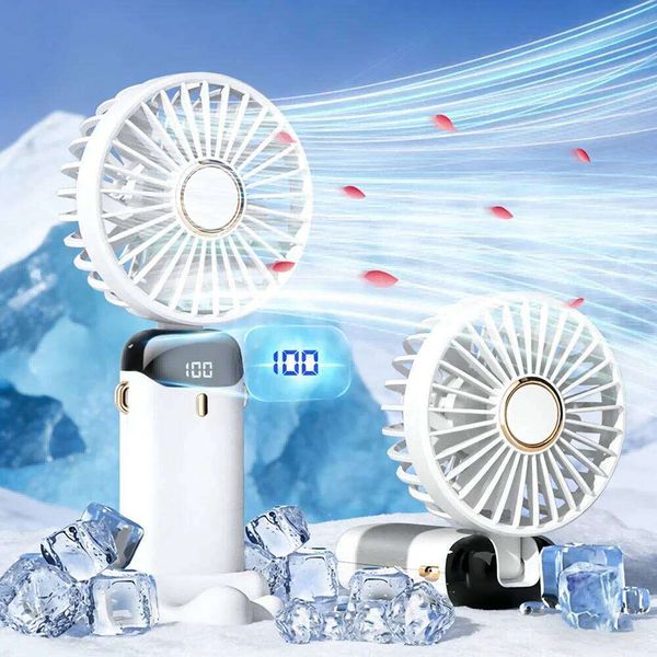 5 Speed Handheld Neck with LED Display, 1200mAh Rechargeable, 90° Foldable Phone Stand, Portable USB Fan for Travel Home