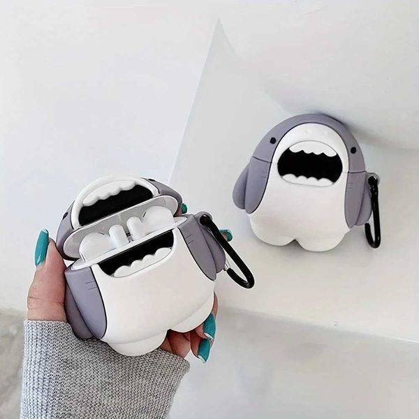 Cute Silicone Headset Cover For AirPods 4 1 or 2 3 Case Cartoon Shark Wireless Bluetooth Earphone Case Box For AirPods Pro 2 LL260428