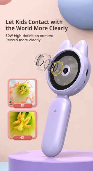 wholesale 100pcs 2 inch Children Microscope Pocket Microscope Portable Electric Digital Magnifying glass with 8LEDs STEM Microscope Outdoor Gift