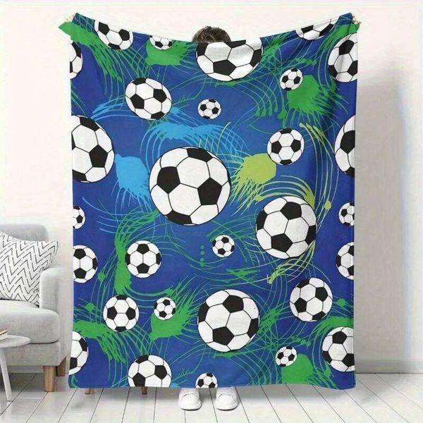 Soccer Fan Fever Blanket Reversible Flannel Throw for Sports Enthusiasts AllSeason Comfort Game Day Spirit Gift Football mat 26L0428