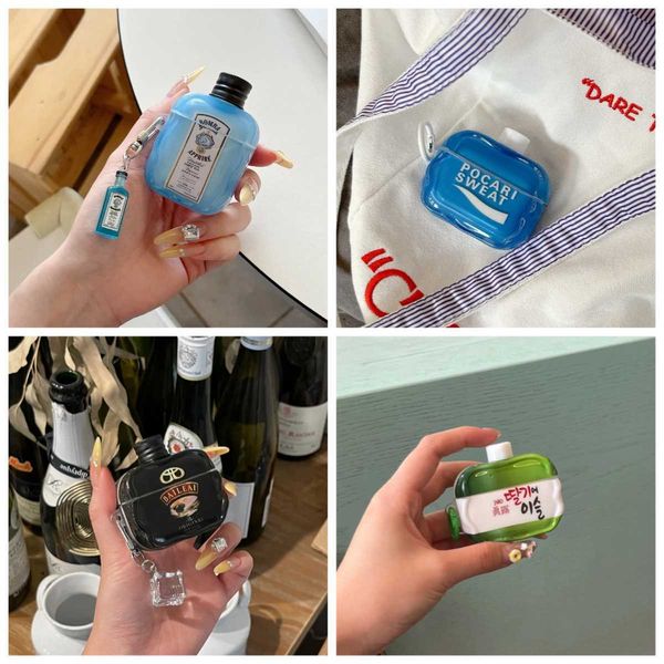 For AirPods Pro3 2025 AirPods 4 3 2 1 Pro 2 Case Cute Cartoon Bottle Shochu Drink Headphone Protective Cover With Pendant LL260428