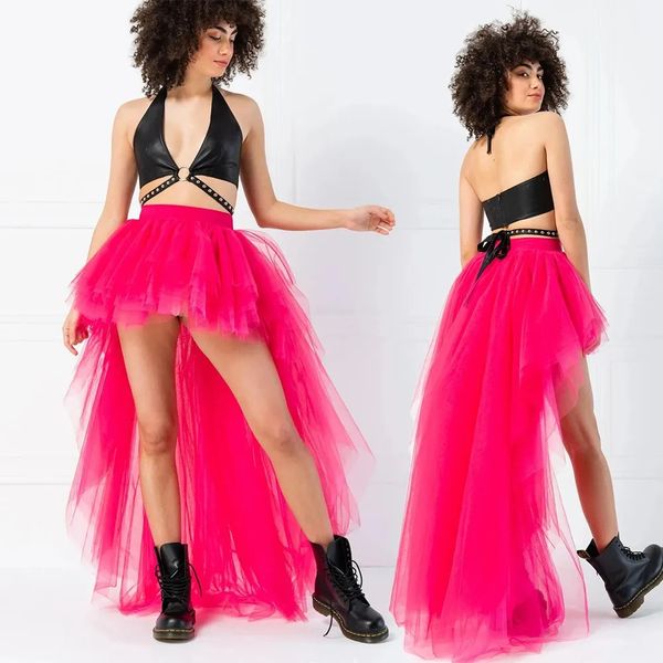 MisShow HiLo Tulle Petticoat Womens Long Four Layer Puffy Skirt Fuchsia Tutu Skirts Adult Junpon Goth For Party Cocktail 260429