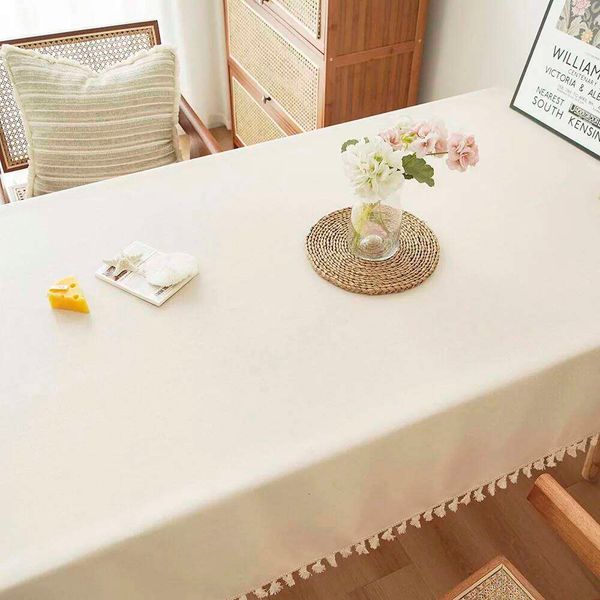 Textured Tablecloths with Cotton Tassels, Farmhouse Table Cloth Table, Rectangle Tablecloth for Kitchen, Dining, Part 26W0202