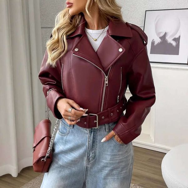 2026 Cross-Border European and American New Women's Short Style Hot Girl Street Retro Motorcycle Lapel PU Leather Jacket Coat