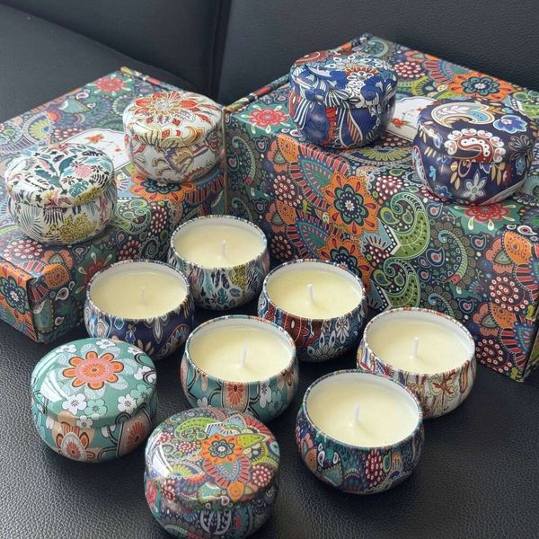 6PCS Vintage Can Candles Flower Fragrance Scented Home Decoration Candle Jars for Wedding Ceremony Birthday Gift S260203