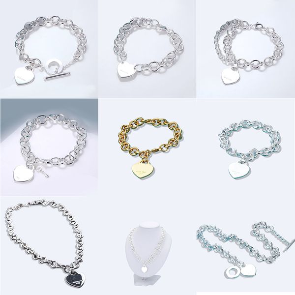 Designer necklace bracelet set heart shaped necklace, double layer chain bracelet high quality bracelet heart charm bracelet chunky chain bracelet Z1