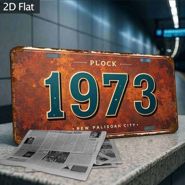 1973 Aluminum License Plate Sign - Rustic Distressed Finish, "Plock" "New Palisoh City" Design, es, for Bar & Garage Decor, Me 26Y0204