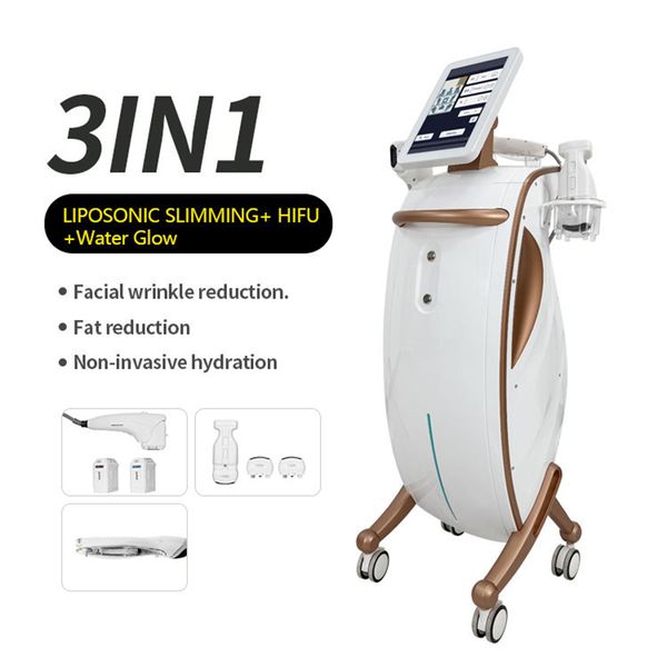 3 IN 1 Hifu Focused Ultrasound Liposonic Slimming Water Glow Skin Rejuvenation Machine Deep Smas Face Lifting Fat Removal Wrinkle Removal Body Shaping Equipment