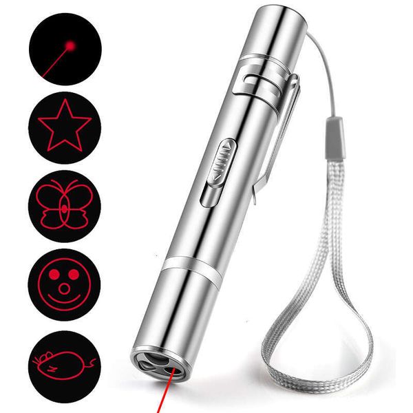 7-in-1 Multi-Pattern Switchable Laser Pointer Cat Teaser Flashlight Stainless Steel Silver Infrared Purple White Light Rechargeable