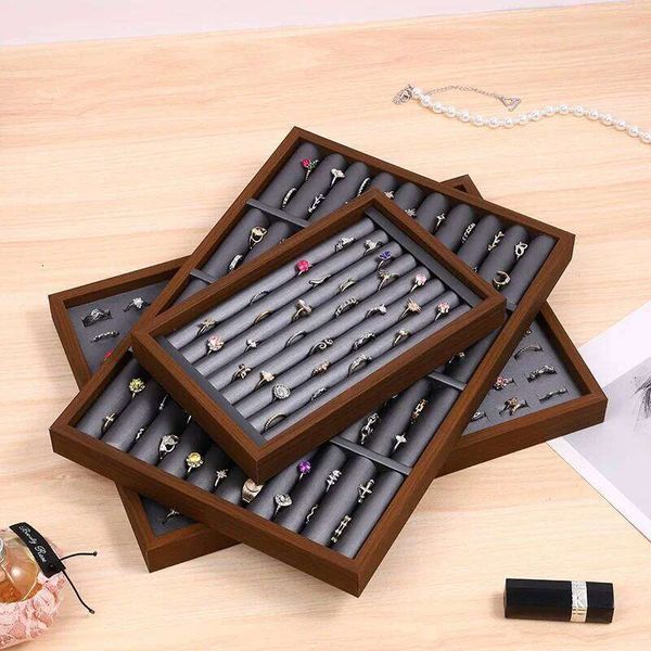 Vintage Walnut Wooden Grain Jewelry Tray Multipurpose Necklace Bracelet Earrings Ring Display Plate Jewellery Storage Organizers 26Y0206