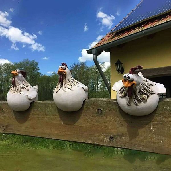 Funny Fence Decor Statues Resin Garden Farm Yard Chicken Hen Sculpture Art Craft Courtyard Housewarming Home Decoration 26H0206