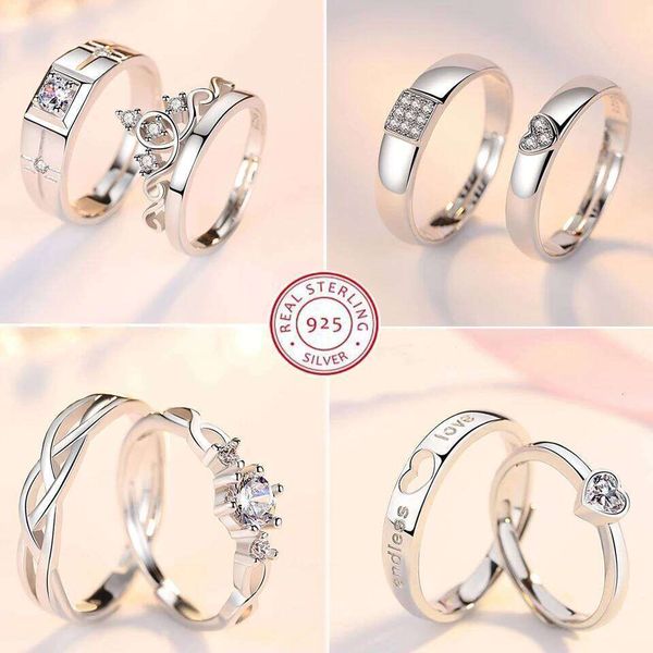 2Pcs 925 Sterling Silver Couples Sets Light Polishing Simple Ring For Woman Man…