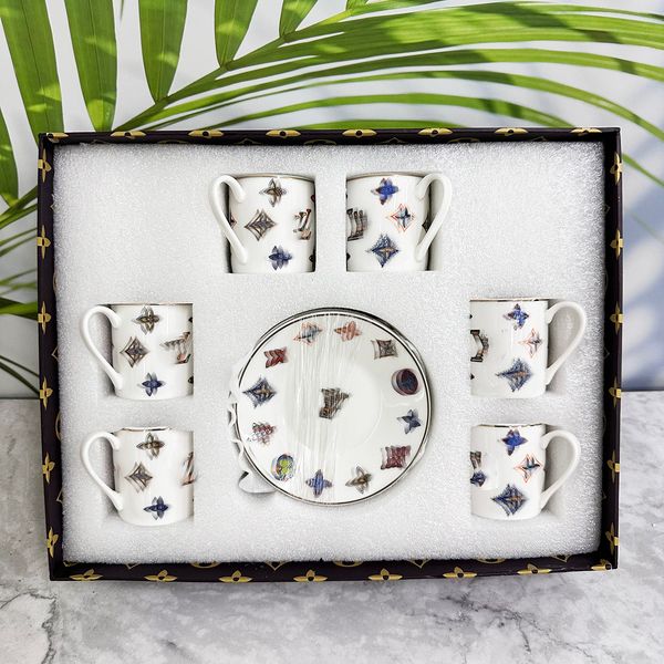 Italian Luxury Espresso Cup Saucer Set 6pcs High Quality Bone China Gold Rim Home Cafe Restaurant Use Stackable Design Elegant Gift Box