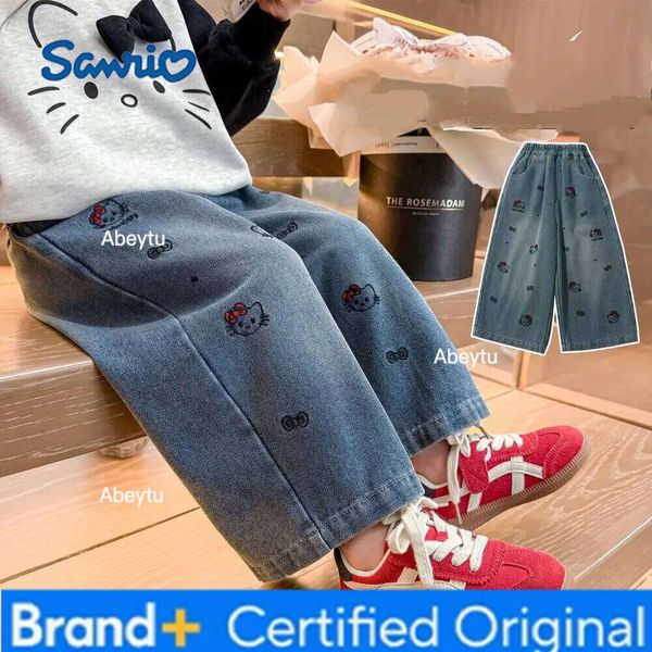 Sanrio Hello Kitty Girls' Spring/autumn Casual Jeans New Children's Stylish Fashion Korean Version Straight Wide-Leg Pants