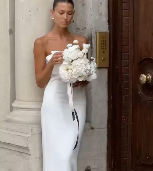 Strapless Satin Wedding Dress with Back Slit