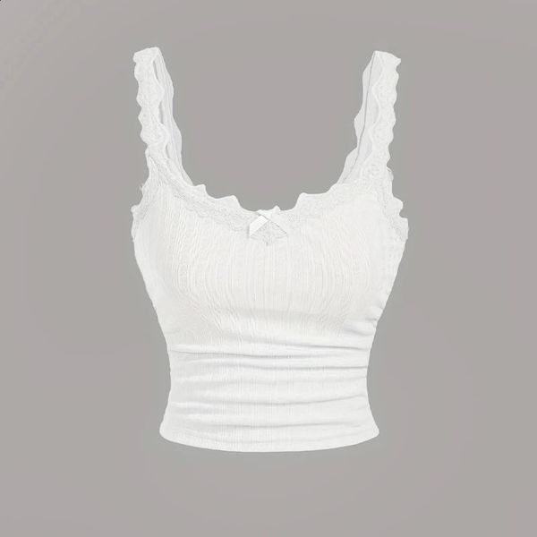 Womens Camisole Ribbed Lace Patchwork Crop Top Y2k E Girls Clothes Fairy Grunge Style Cropped Tees Cami Knitted Tank 260209
