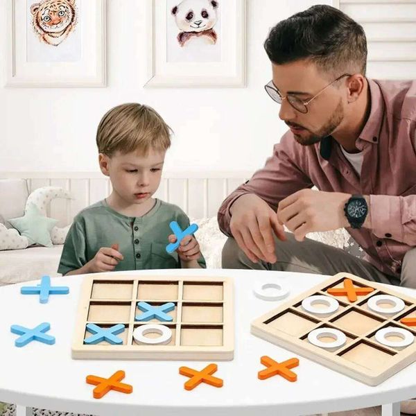 1 PC Wooden Tic Tac Toe 9"x9" Table Toy for Kids Gifts Family Desk Decoration Board Game Party Games 26W0212