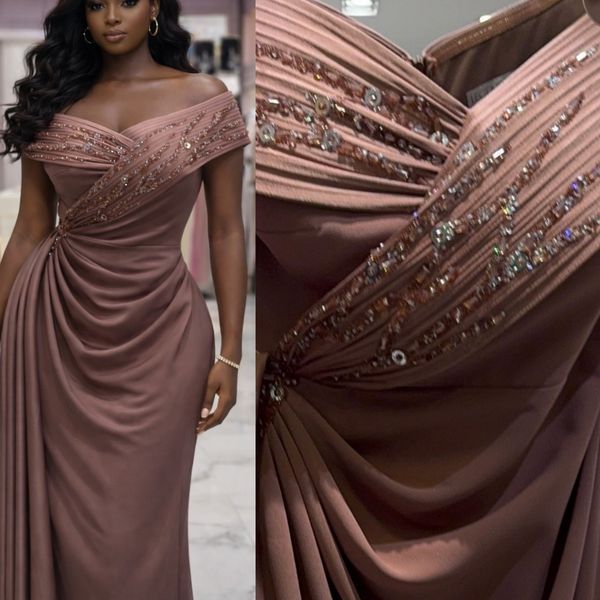 2026 Plus Size Blush Pink Sheath Mother Of Bride Dresses Off Shoulder Beaded Satin Evening Party Mama's Dress Vintage 50's Birthday Wedding Guest Groom Mother's Gowns