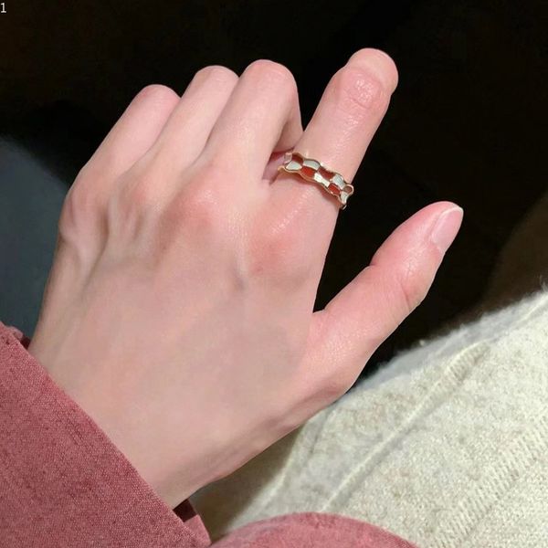 Rings Gold Tone Enamel Inlaid Zircon Open Band Rings for Women Luxury Adjustable Statement Finger Rings Niche Fashion Accessory