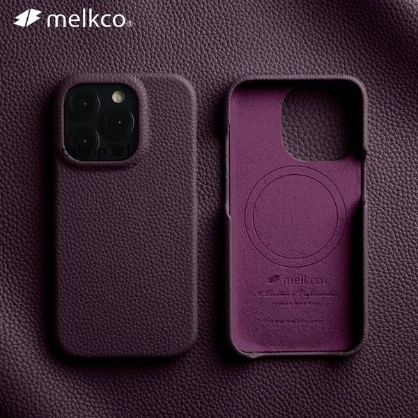 Melkco Premium Genuine Leather Case for iPhone 15 14 Pro Max Plus Magnetic Luxury Fashion Business Natural Cowhide Phone Cover