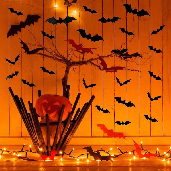 Bats Wall Decor 120 Pcs 3D Bat Halloween Decoration Stickers for Home 4 Size Waterproof Black Spooky Room Dcor 260209