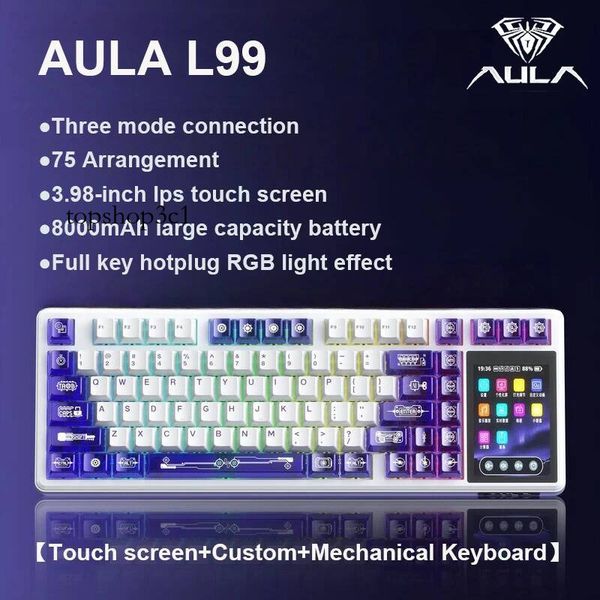 AULA L99 Intelligent Screen Mechanical Bluetooth Wireless Tri-mode Night Gaming Laptop Keyboard 8000mAh Raindrop Switch