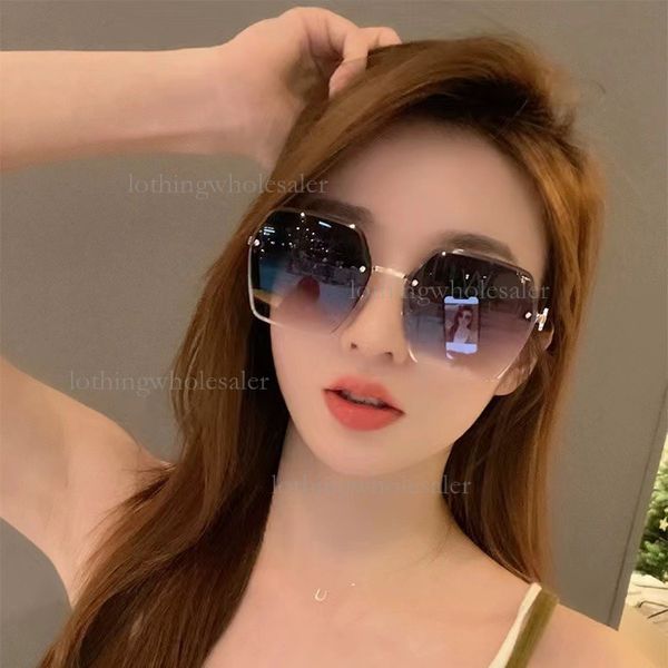 Designer Outdoor Glasses Luxury Brand New Trendy UV Protection Gradient Sunglasses for Women Summer Sun Protection Rimless Cut Edge Sunglasses High-end Glasses
