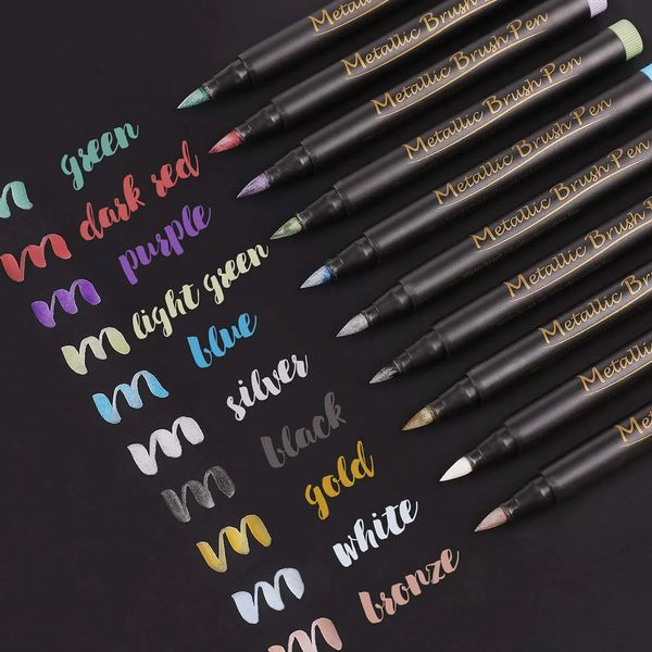 Metallic Paint Marker Pen 12pcs Shimmer Glitter Marker Pen Art Supplies for Rock Painting Black Paper Scrapbook Po Album 260208