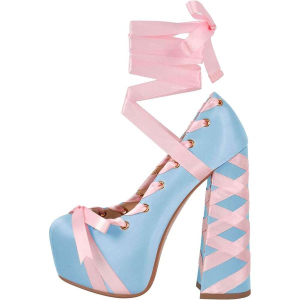 Platform Heels Chunky Bow Ribbon Pumps
