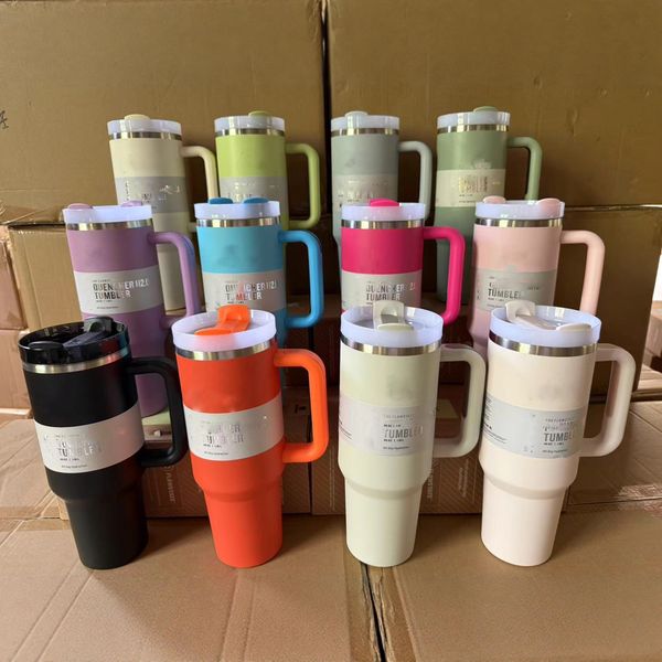 Stainless Steel Tumbler 40oz Insulated Straw Lid NonSlip Handle Fits Car Cup Holder for Outdoor & Travel